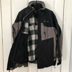 Men’s Columbia two-piece waterproof jacket, black, size medium